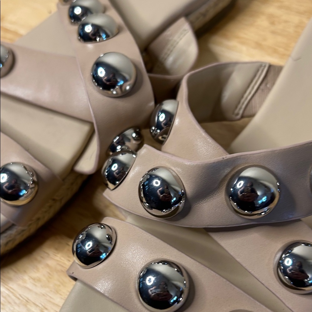 Marc Fisher Beige Sandals with Silver Studs - Picture 3 of 7